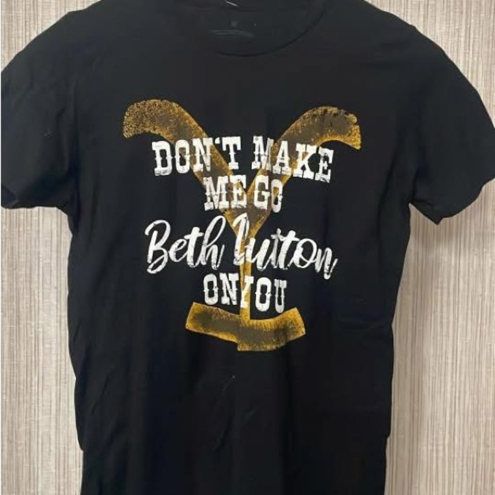 Black Graphic Tee with Gold and White Print